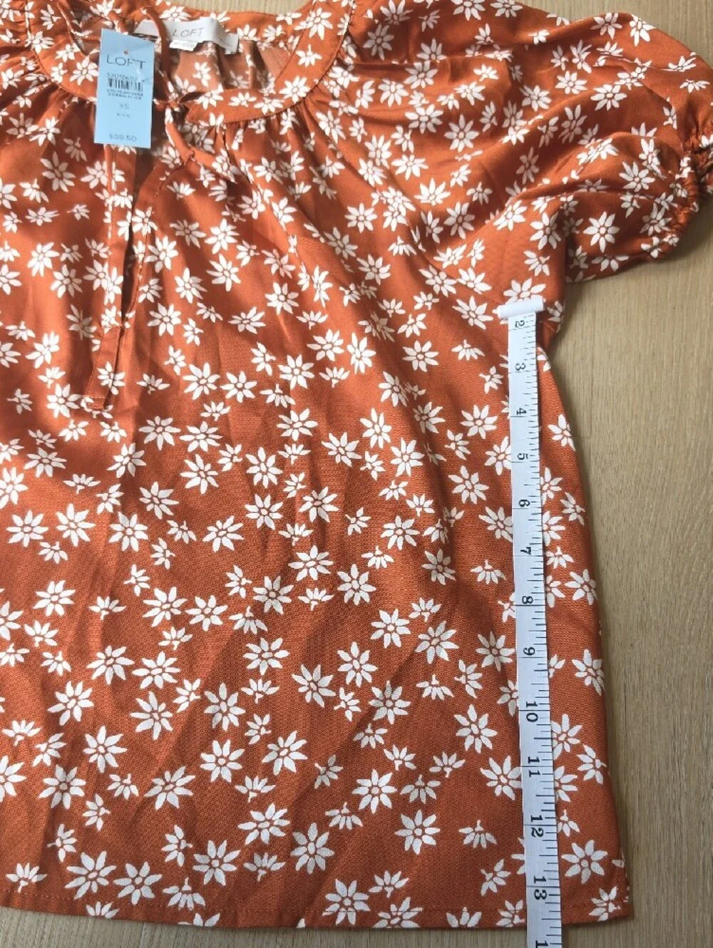 LOFT Rust Orange Floral Puff-Sleeve Blouse
